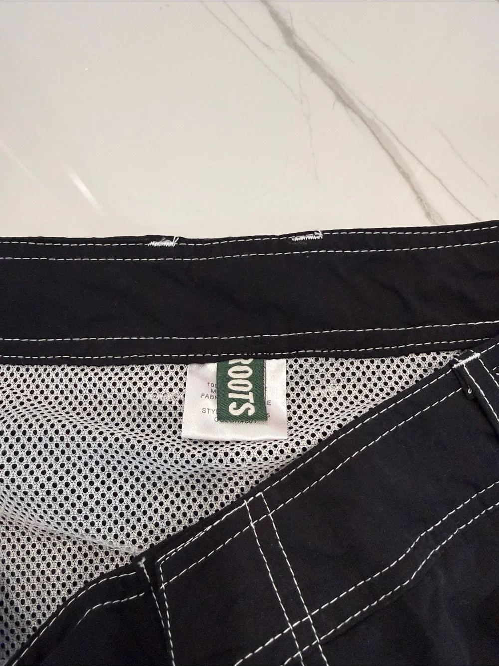 Roots Black Men’s Swim Board Shorts with White Contrast Stitching